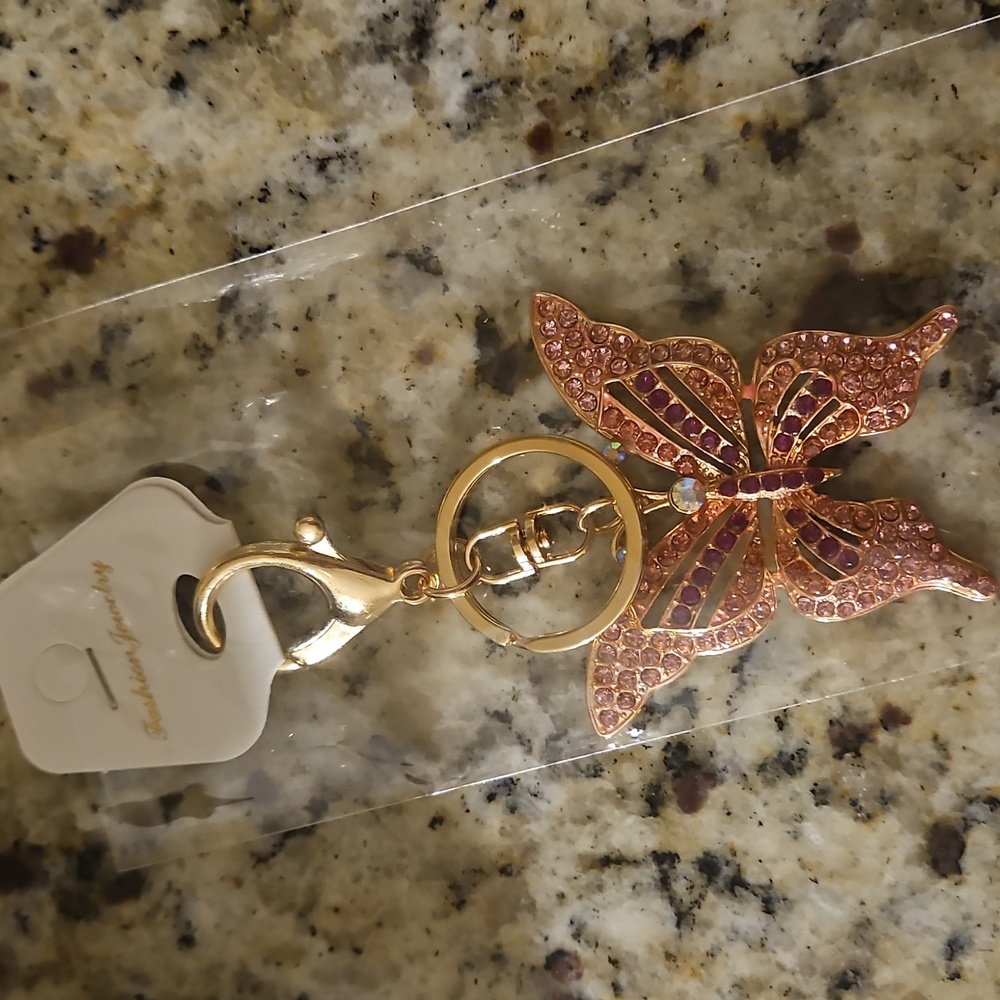Butterfly Rhinestone Keychain Pink - Picture 5 of 5